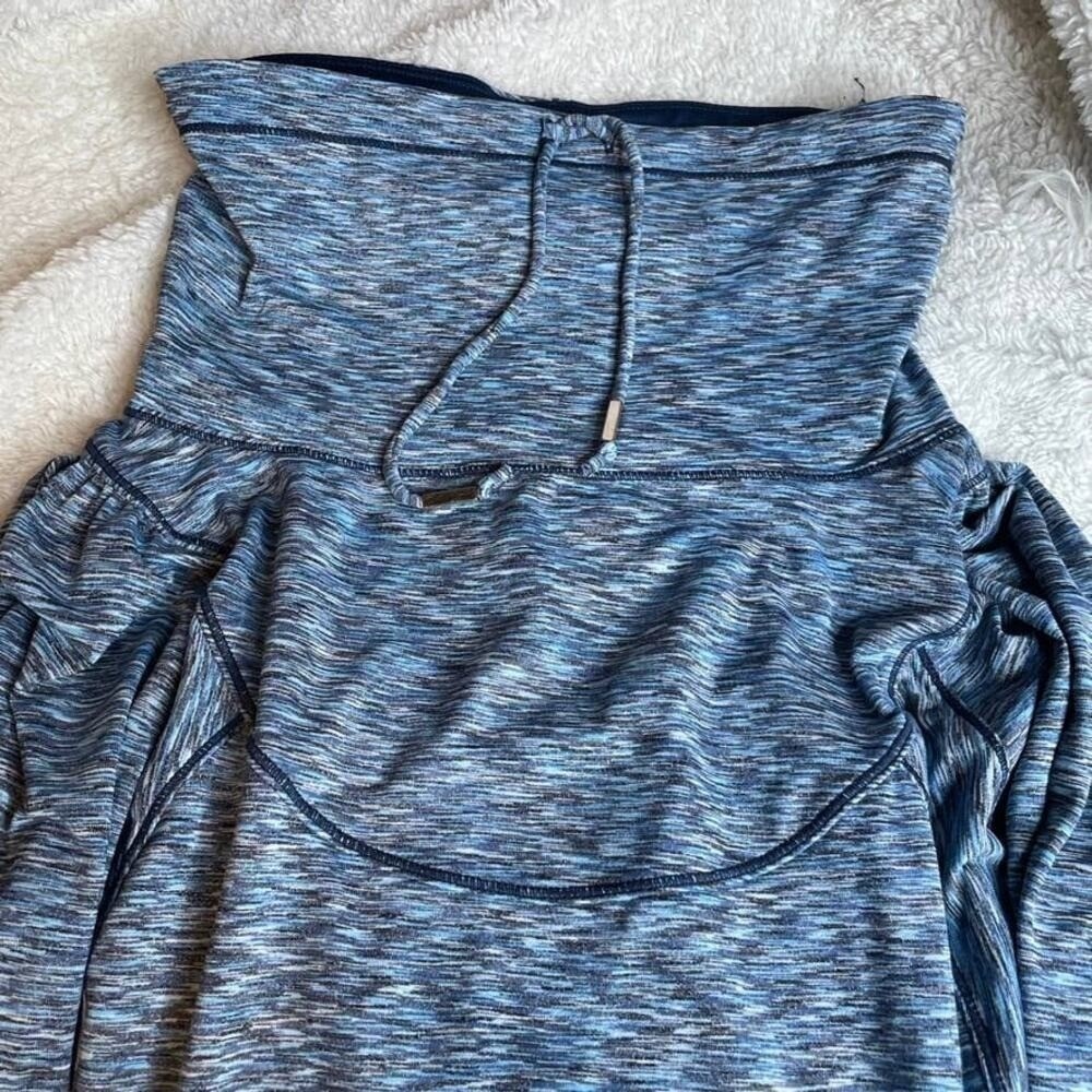 Women's Blue Heathered Cowl Neck Long Sleeve Athleisure Top Pockets - Picture 4 of 6